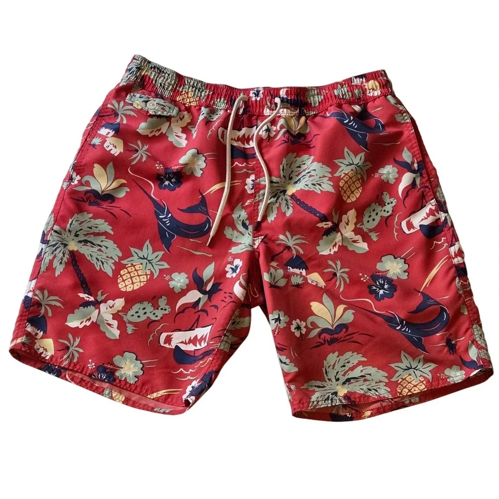 Polo Ralph Lauren Red Tropical Swim Trunks Medium Lined‎